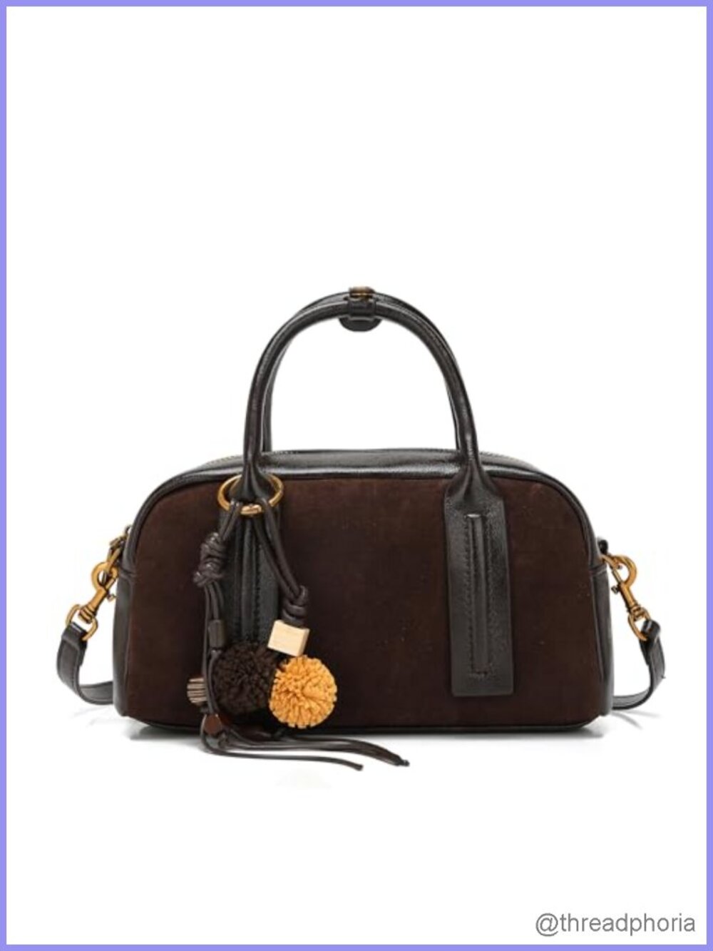 Suede Boston Bag Top Handle Satchel Purse Crossbody Bowling Handbag